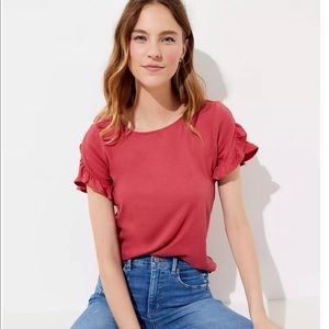 LOFT Ruffle Cuff Tee Shirt Womens Large L Coral Pink